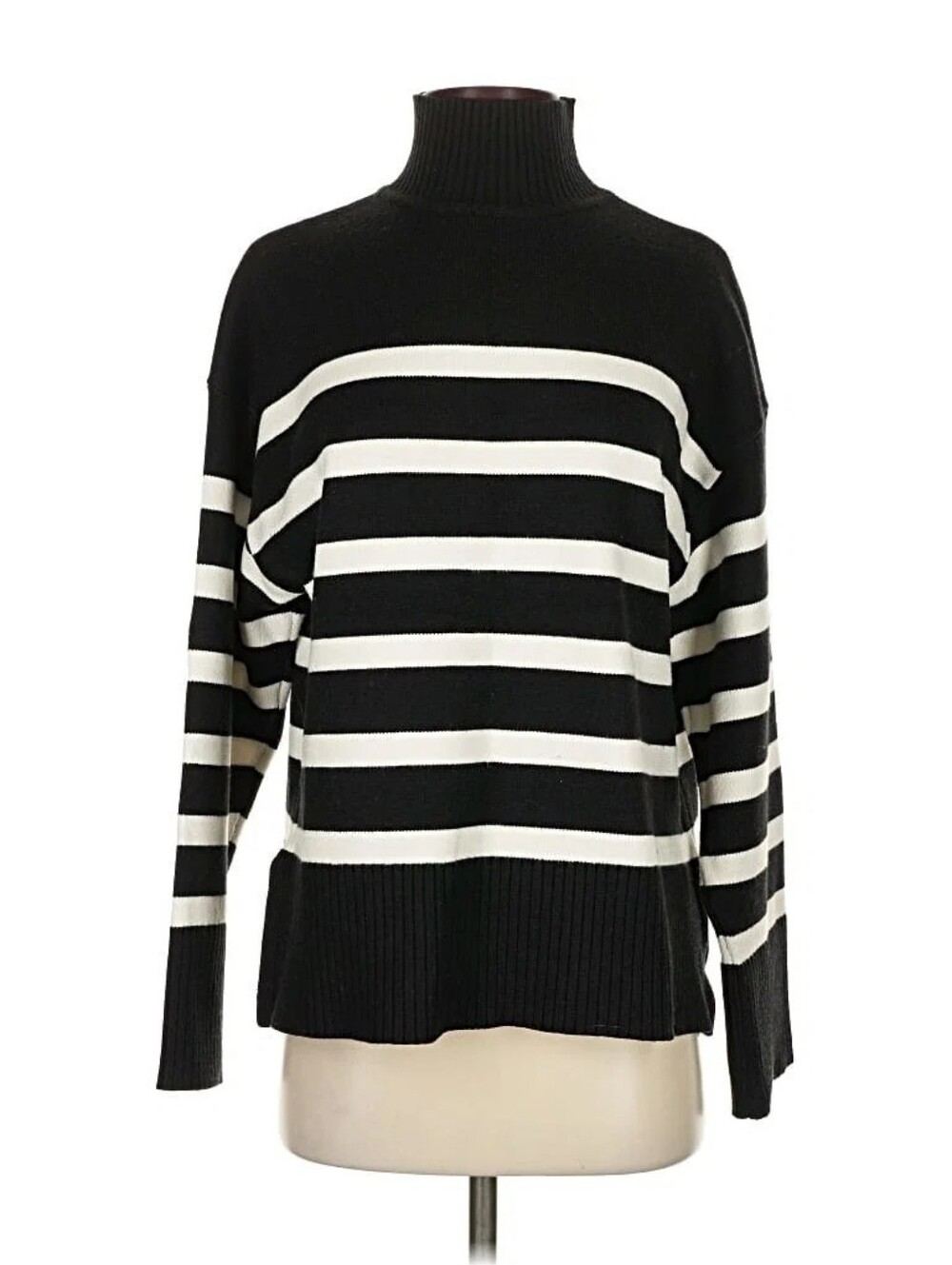 Zara Classic Black White Striped cozy Turtleneck sweater Top Sz S.